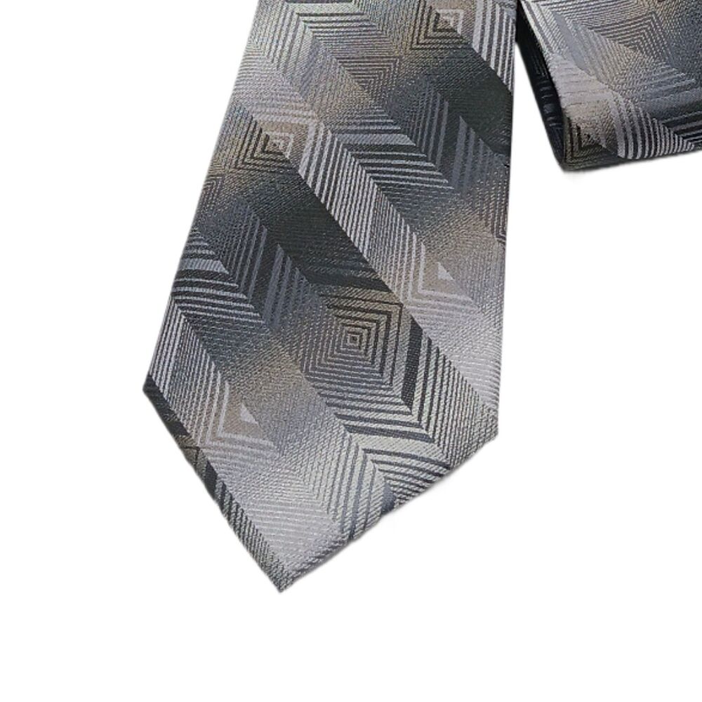 Van Heusen Geometric Tie Mens 60” Gray Microfiber Geometric Stripe Classic New